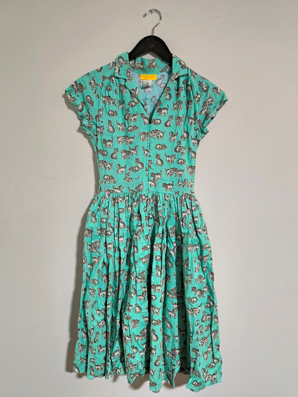 Bernie Dexter Mint Green Kittens Retro Pinup Dress XS